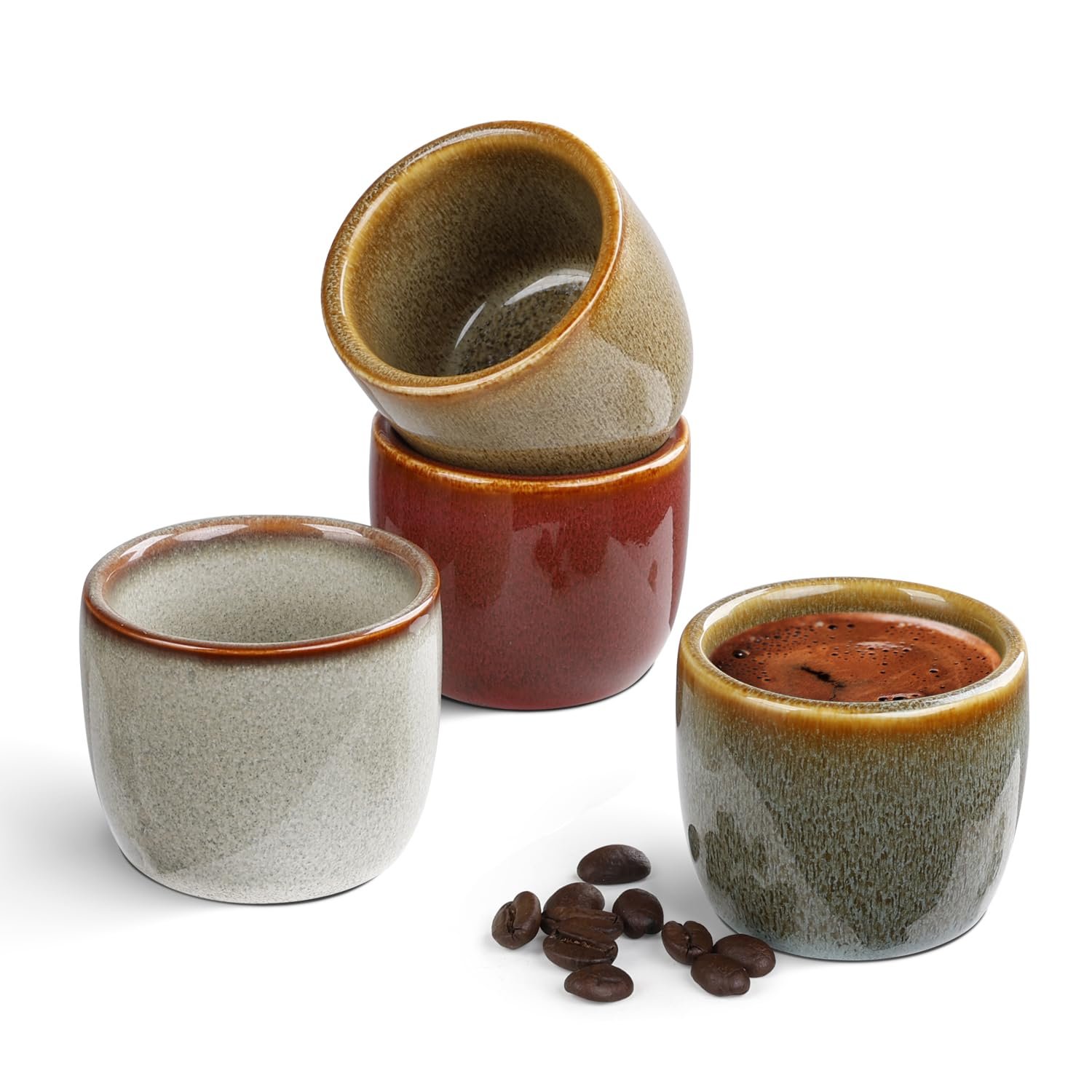 Ceramic Espresso Cups Set of 4, Double Walled 2oz Espresso Coffee Mugs for Eespresso Cups, Special glazed Demitasse Cups Expresso Coffee Cup for Espresso Machine