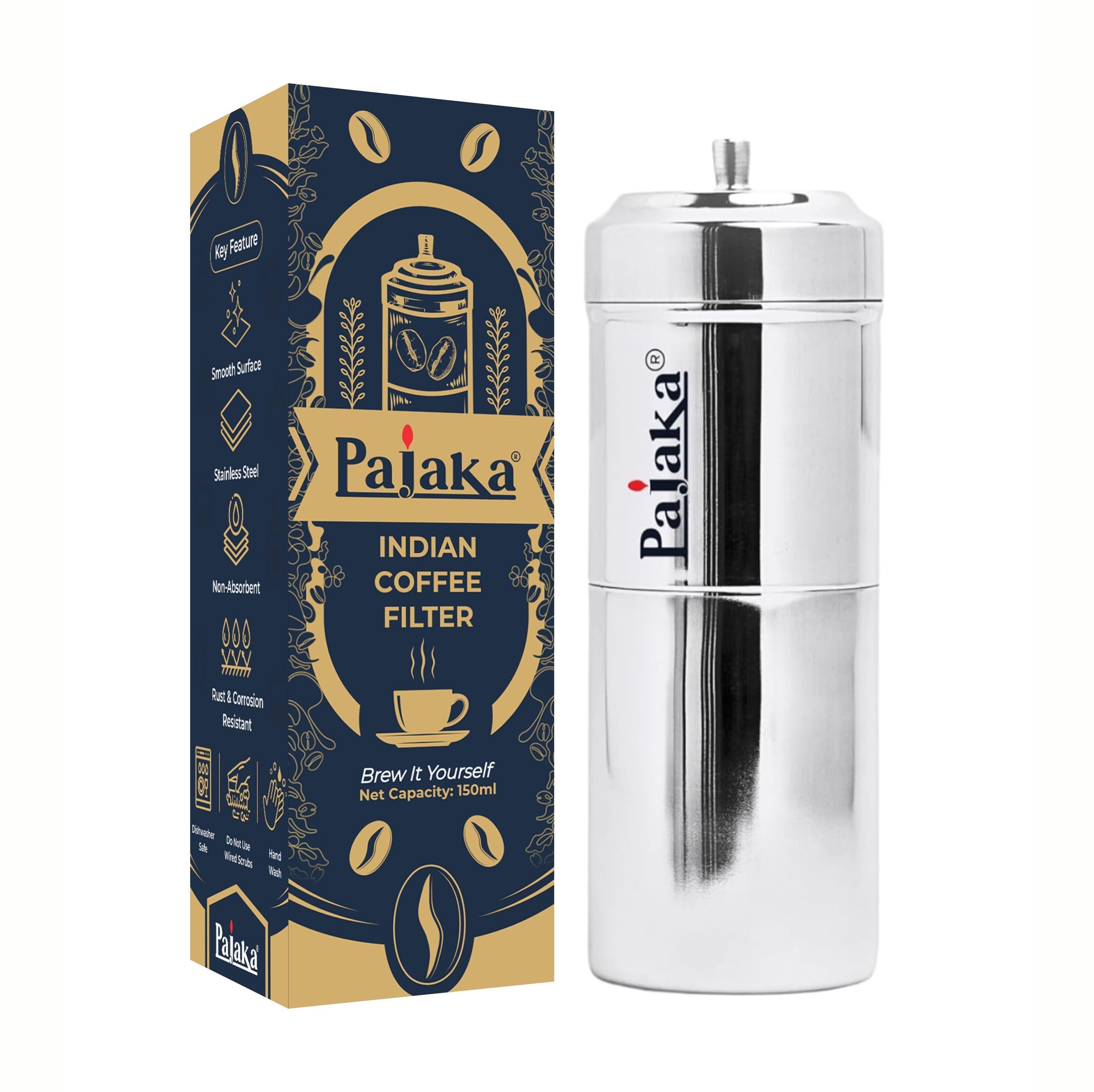PAJAKA South Indian Filter Coffee Maker 4-6 Cup Mug Madras Kaapi Kappi Drip Decoction Maker Brewer Dripper Stainless Steel Medium Size for Home & Kitchen (250 ML)